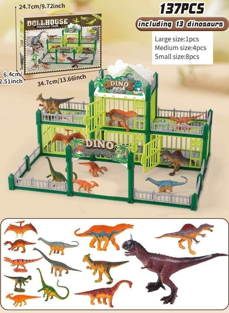 مجموعة ألعاب حديقة ديناصورات مكونة من 137 قطعة ألعاب بناء واقعية من العصر ما قبل التاريخ هدية تعليمية إبداعية للأطفال من عمر 3 سنوات فما فوق (مجموعة نماذج حيوانات) - Image 1